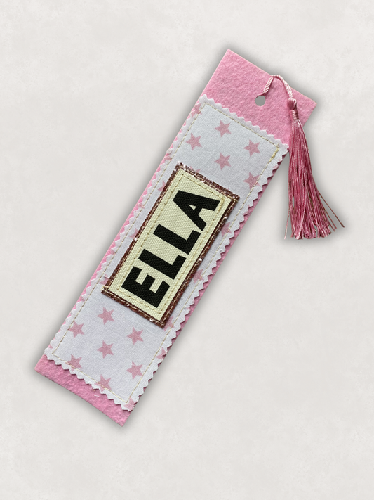 Fabric Bookmark- pink and white stars